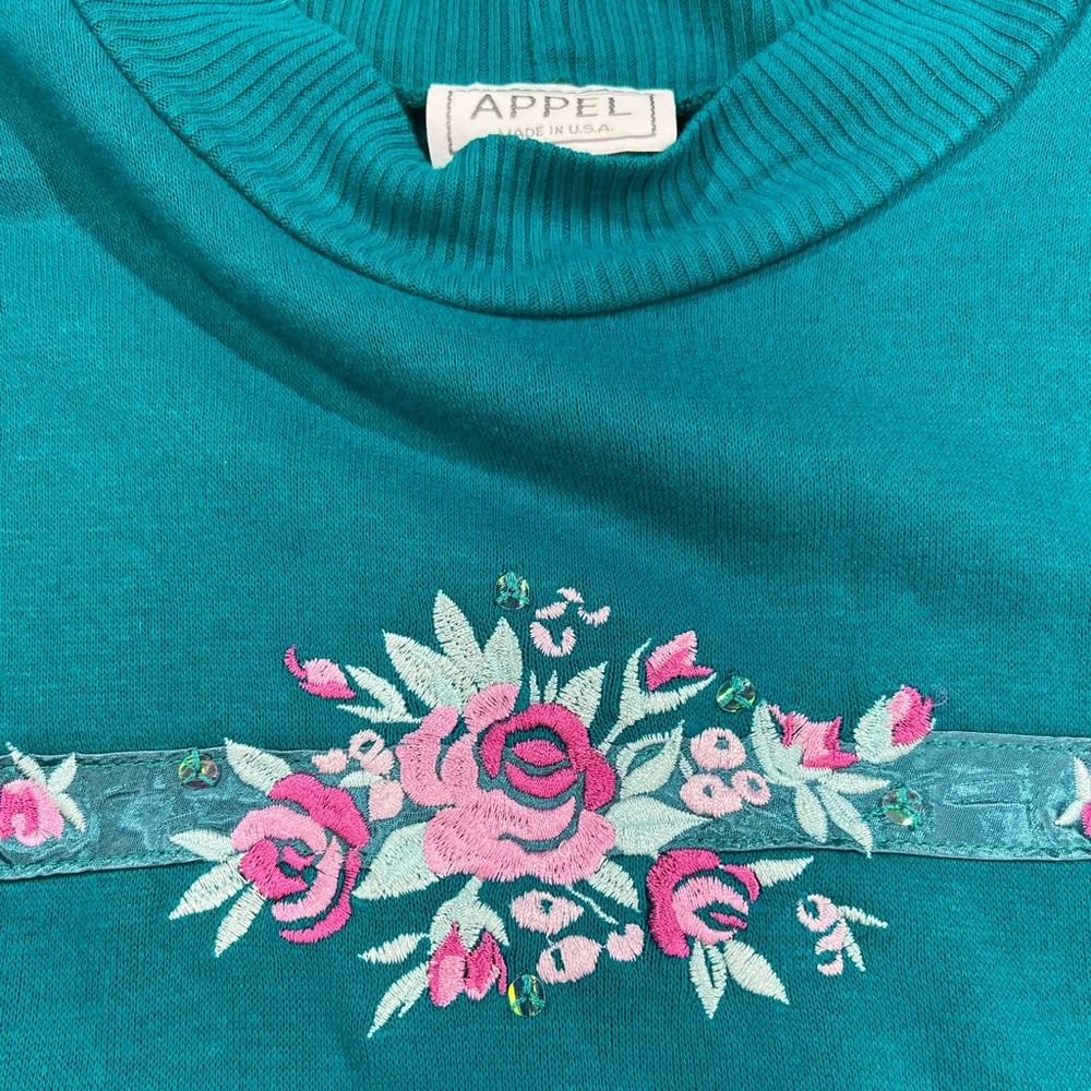 Vintage Floral Embroidered and Sequined Sweatshirt, Grandma core